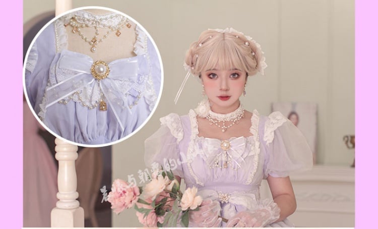 In Stock Garden Dance Short Puff Sleeves Elegant One Piece