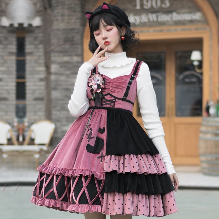 Black and Pink Sweet Lolita Jumper Skirt / Top