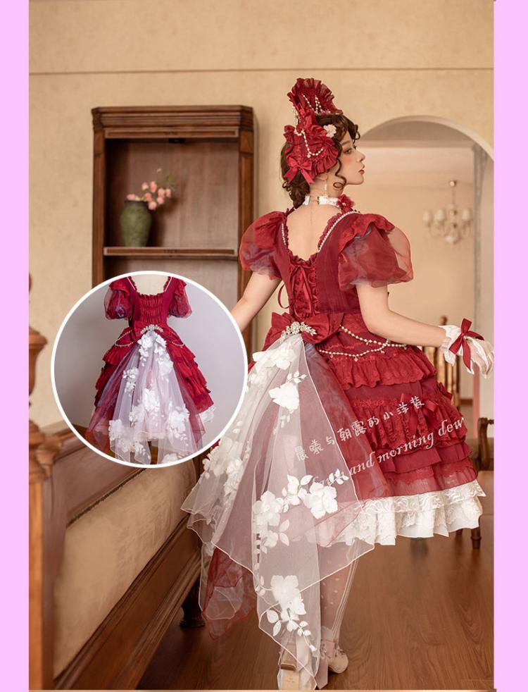 In Stock Garden Dance Short Puff Sleeves Elegant One Piece