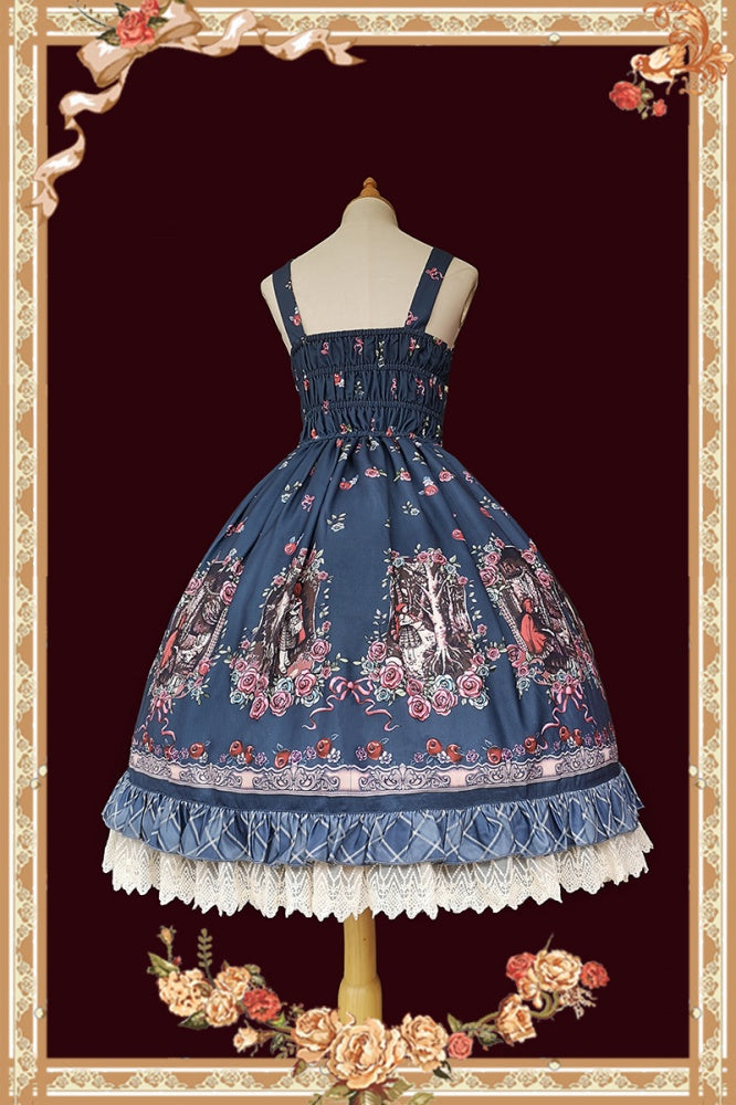 Back view of blue Little Red Riding Hood jumper skirt