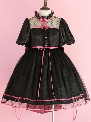 Jewel Heart Ruffle Neckline High Waist Lace-up Closure at Back Short Sleeves One Piece