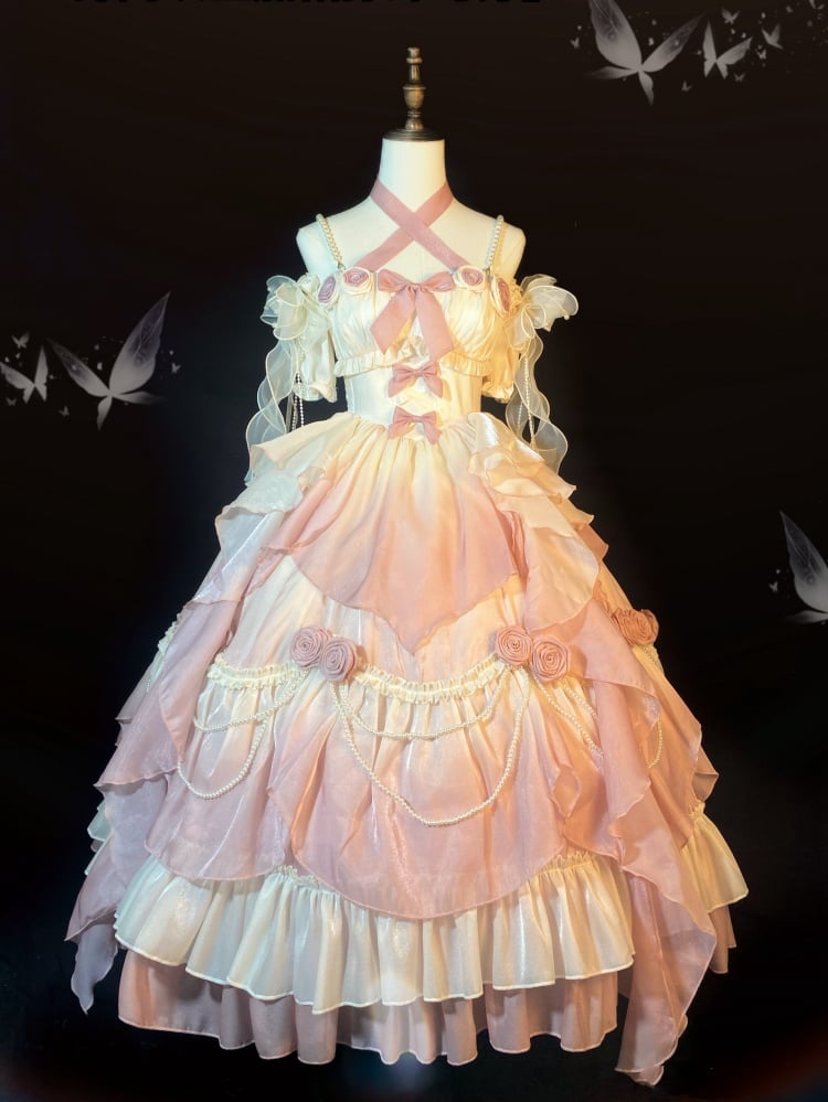 Pink Fairy Hanayome Gorgeous Princess Quinceanera Dress Full Set - Sukuroi