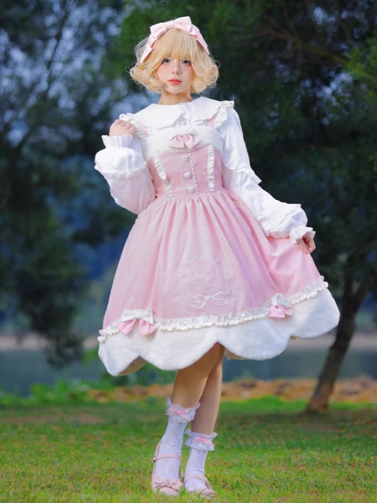 Pink Christmas Reindeer Embroidery Winter Jumper Skirt - Sukuroi