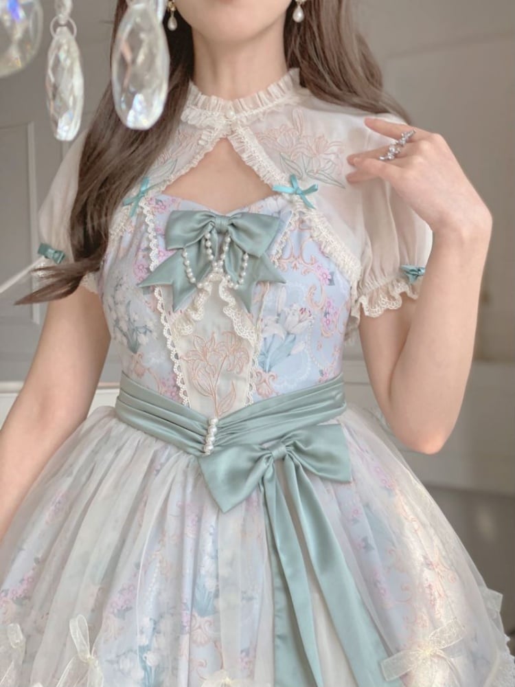 Lily of the Valley Floral Print Bowknot Details Lolita JSK