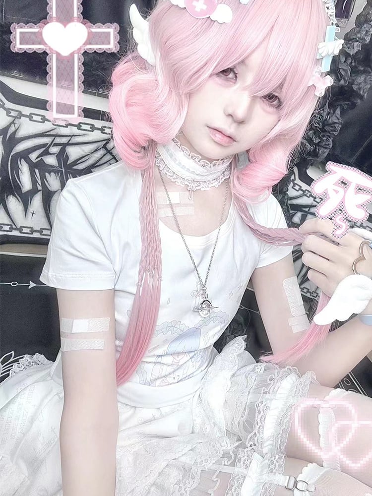 Pink Wavy Synthetic Wig with Braids