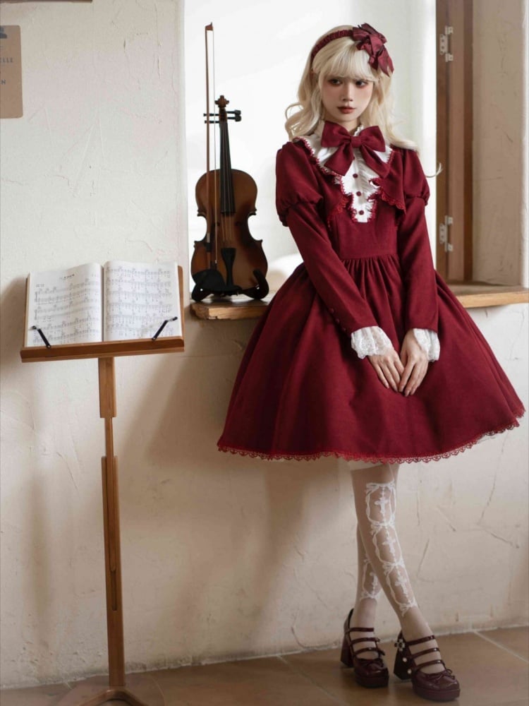 Ruffle Neckline Red Witch Dress Juliette Sleeves One Piece