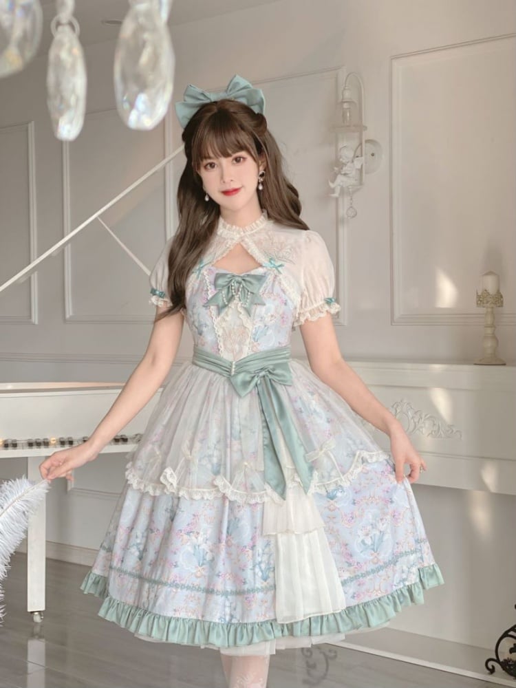 Lily of the Valley Floral Print Bowknot Details Lolita JSK