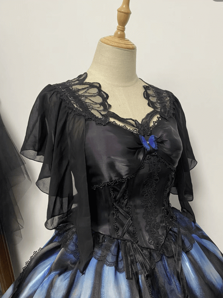 Butterfly Jumper Skirt Full Set Gothic Princess Dress with Butterfly Train