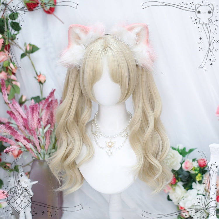 Curtain Bangs Pastel Color Short Wig with Wavy Double Ponytails