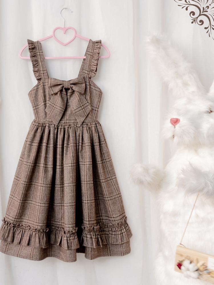 Thorn Story Square Neckline Plaid Vintage Jumper Skirt