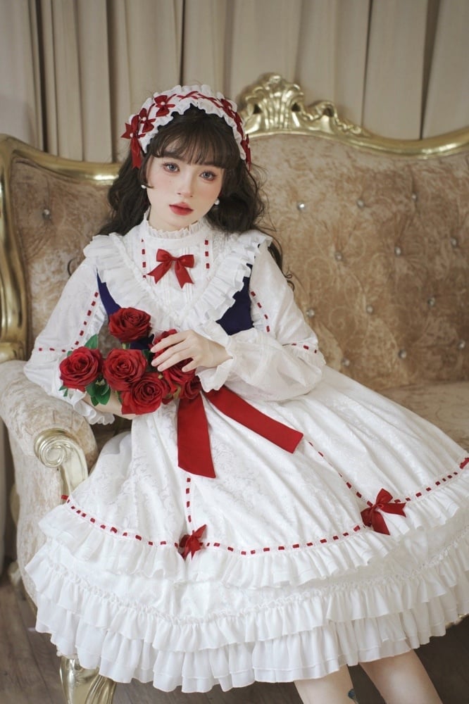 Ruffle Edward Neck Snow White Short/Long Sleeves One Piece