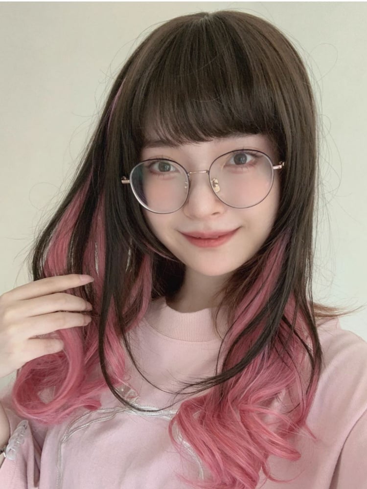 Highlight Hair Color Medium Length Wavy Synthetic Wig 5 Colors
