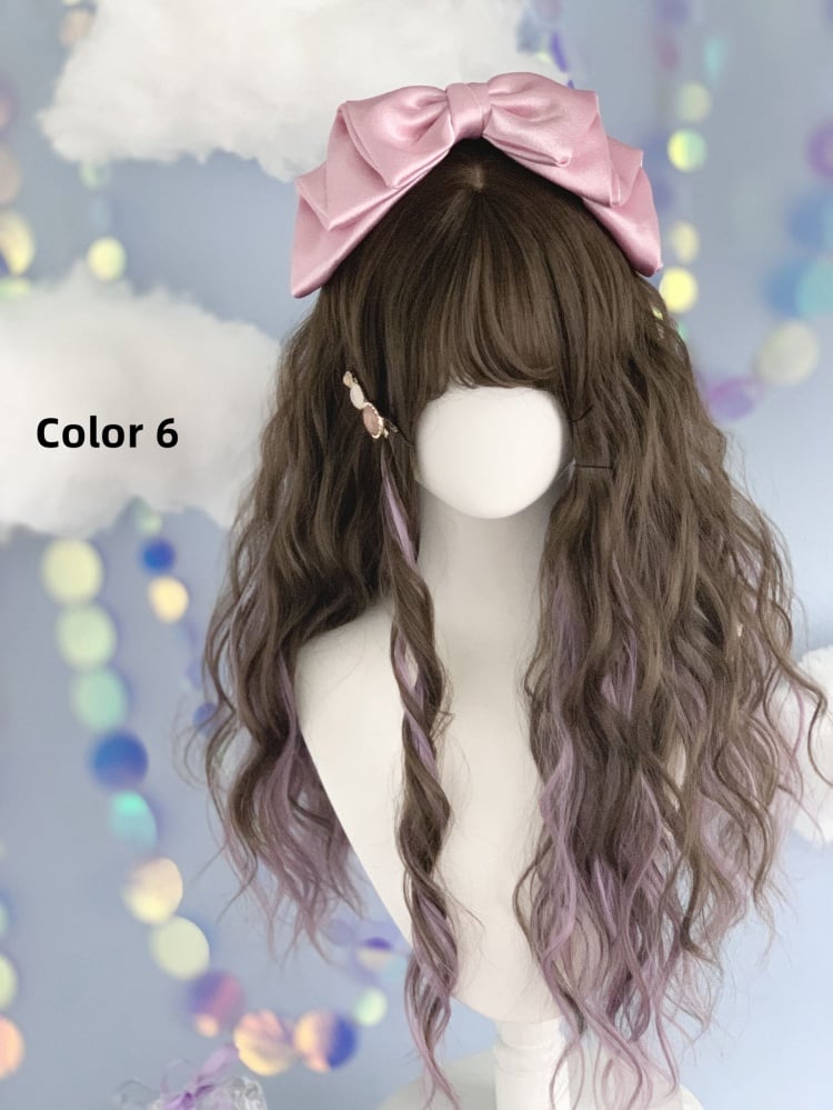 Highlight Hair Color Long Wavy Synthetic Wig 6 Colors