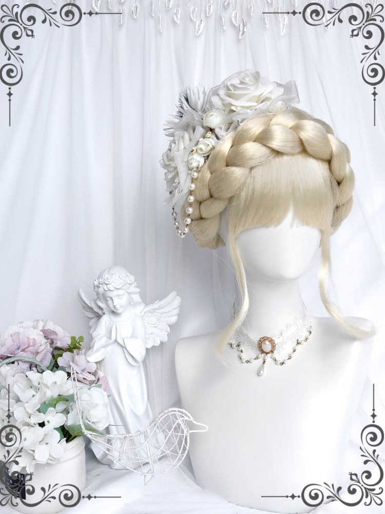 Retro Beige Braided Updo Hairdo Synthetic Wig