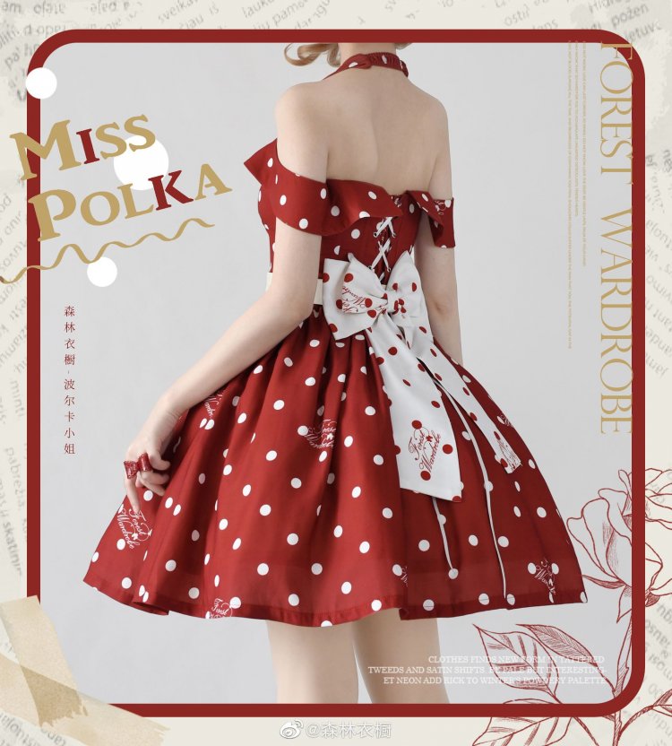 Miss PolkaPolka-dot PatternHalter Neck Jumper Skirt