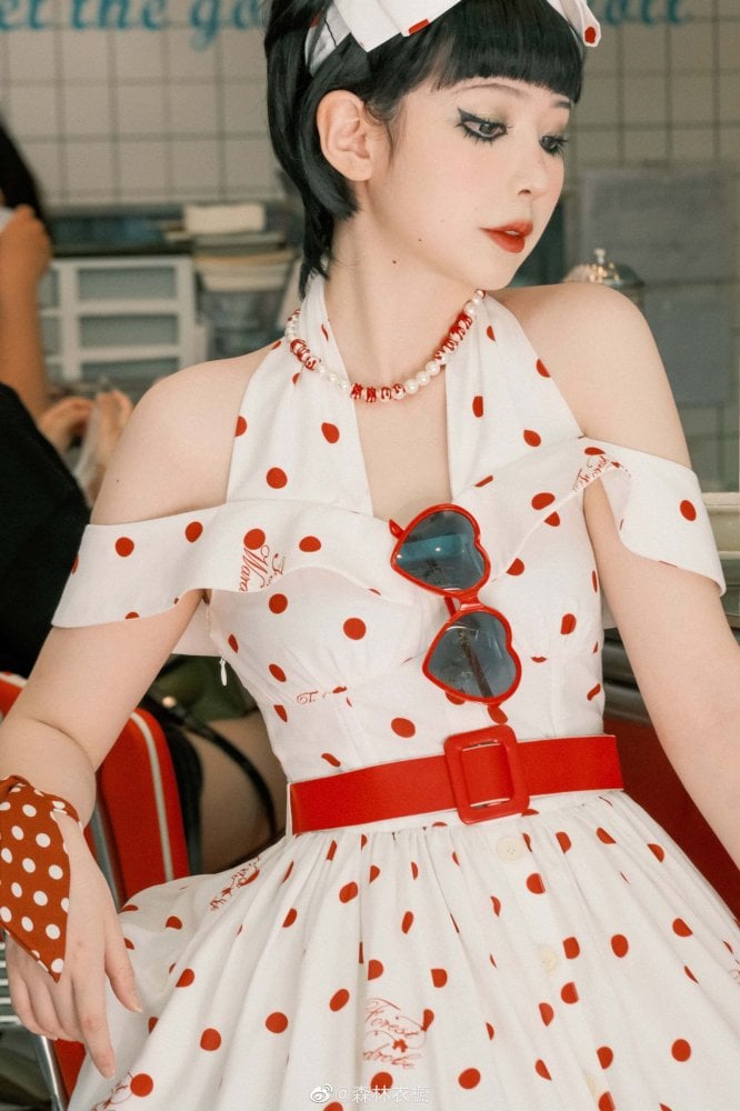 Miss PolkaPolka-dot PatternHalter Neck Jumper Skirt