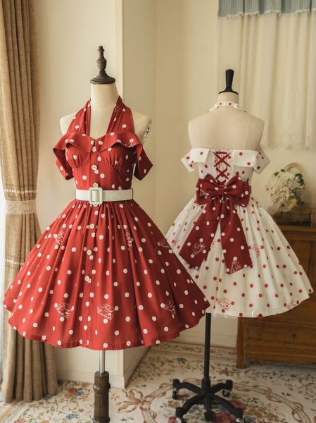 Miss PolkaPolka-dot PatternHalter Neck Jumper Skirt