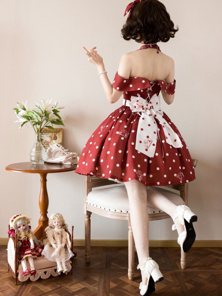 Miss PolkaPolka-dot PatternHalter Neck Jumper Skirt