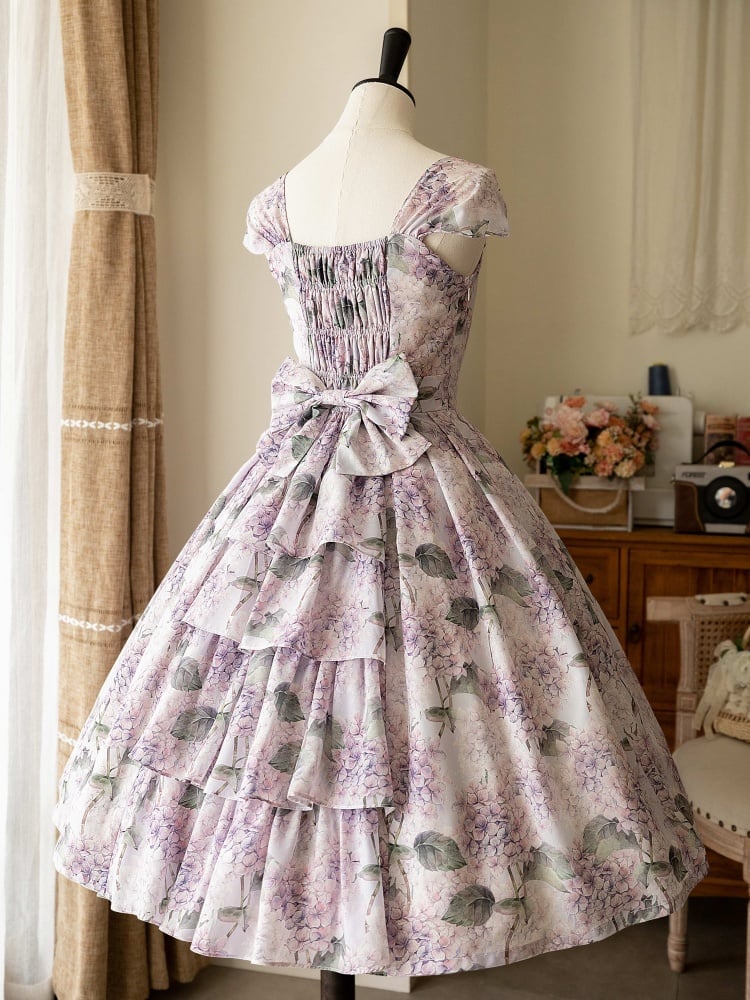 Purple Hydrangea Print Jumper Skirt Spring Summer Dress