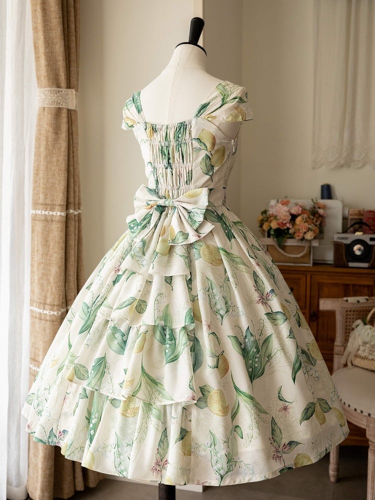 Yellow and Green Lemon Print Jumper Skirt Spring Summer Dress