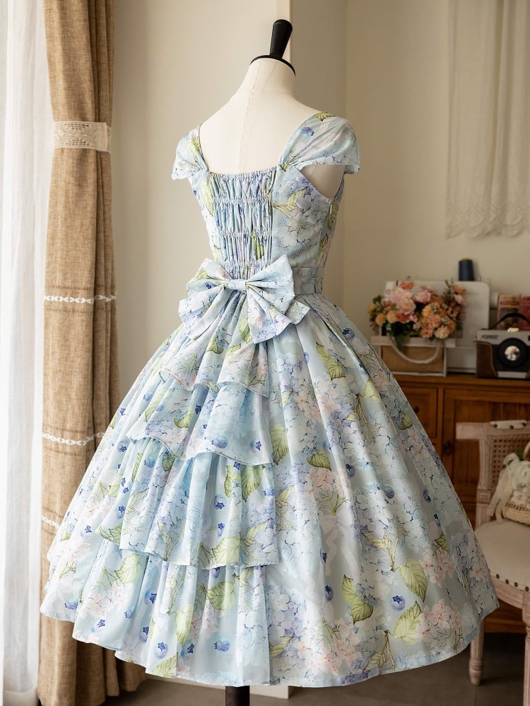 Blueberry and Floral Print Blue Jumper Skirt Spring Summer Dress