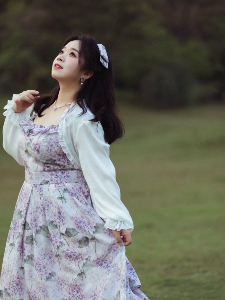 Purple Hydrangea Print Jumper Skirt Spring Summer Dress