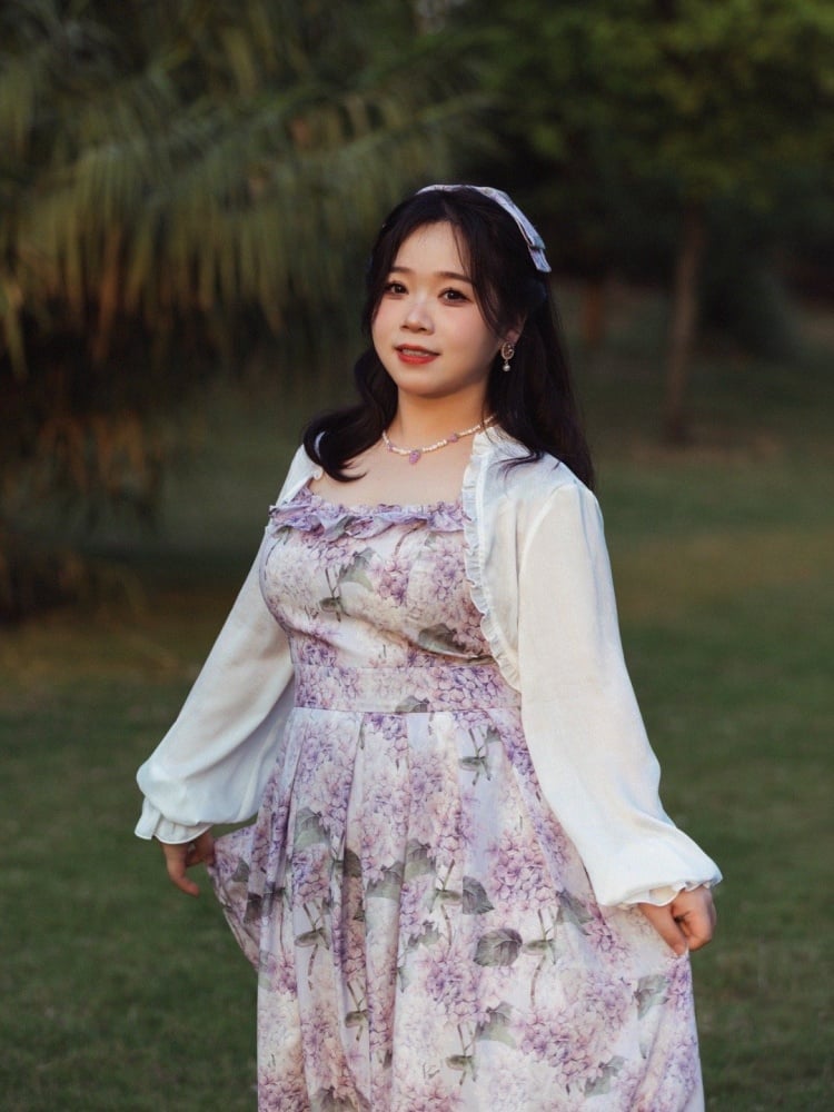 Purple Hydrangea Print Jumper Skirt Spring Summer Dress