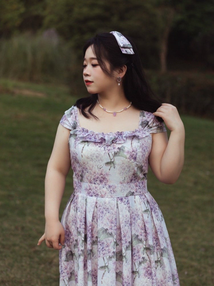 Purple Hydrangea Print Jumper Skirt Spring Summer Dress