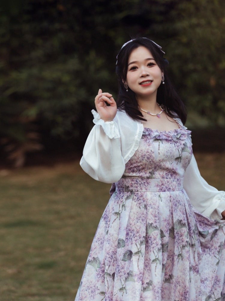 Purple Hydrangea Print Jumper Skirt Spring Summer Dress