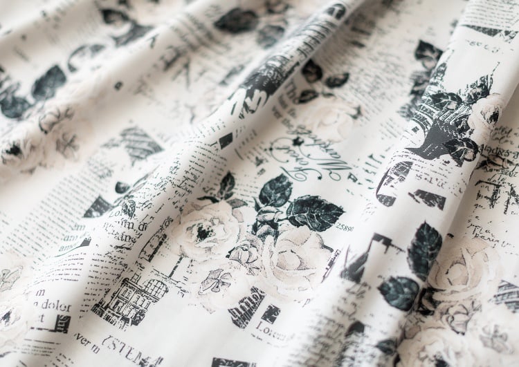 Ruffle Square Neckline Newspaper Print One Piece White and Black
