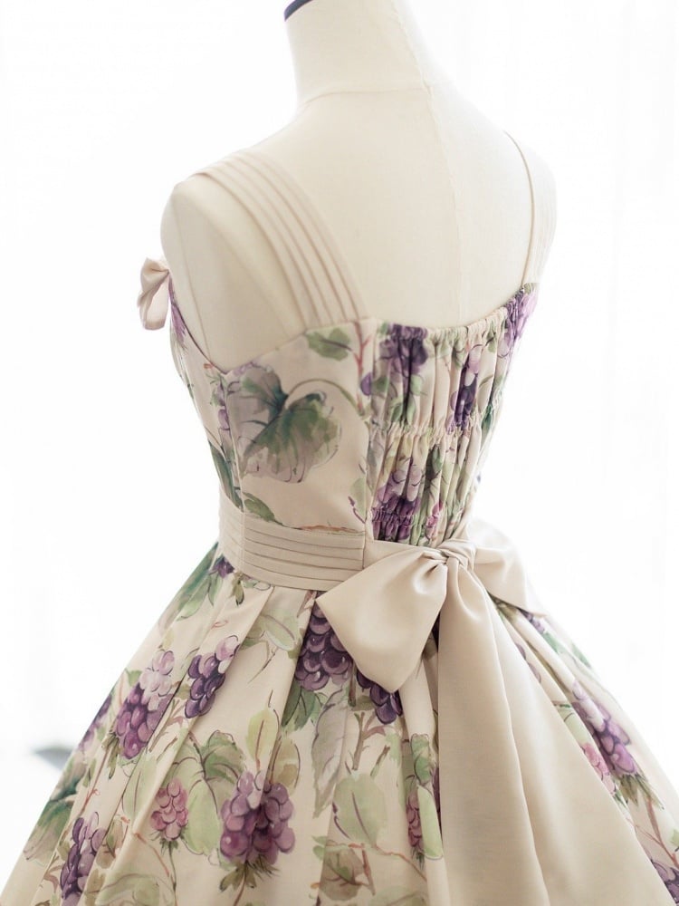 Summer Grape Print Dress High Waist Jumper Skirt