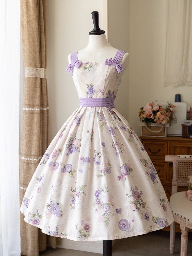White Pansy Print Floral Dress Jumper Skirt