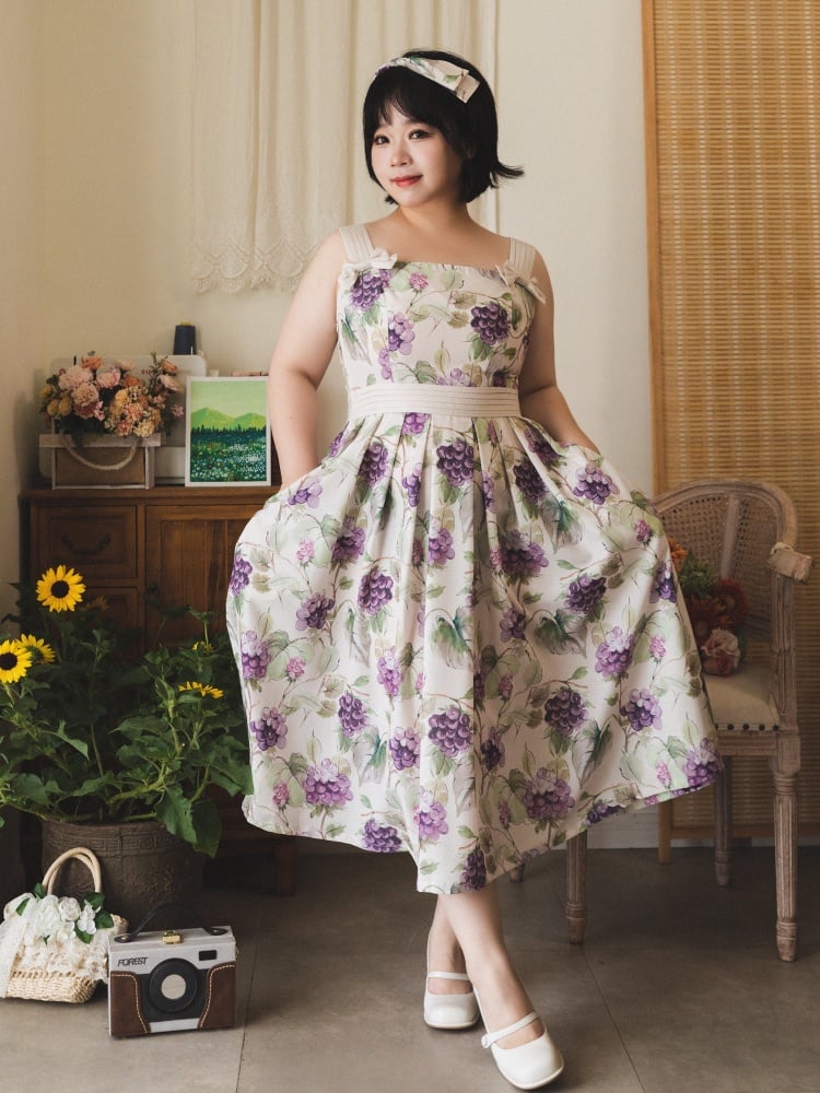 Summer Grape Print Dress High Waist Jumper Skirt