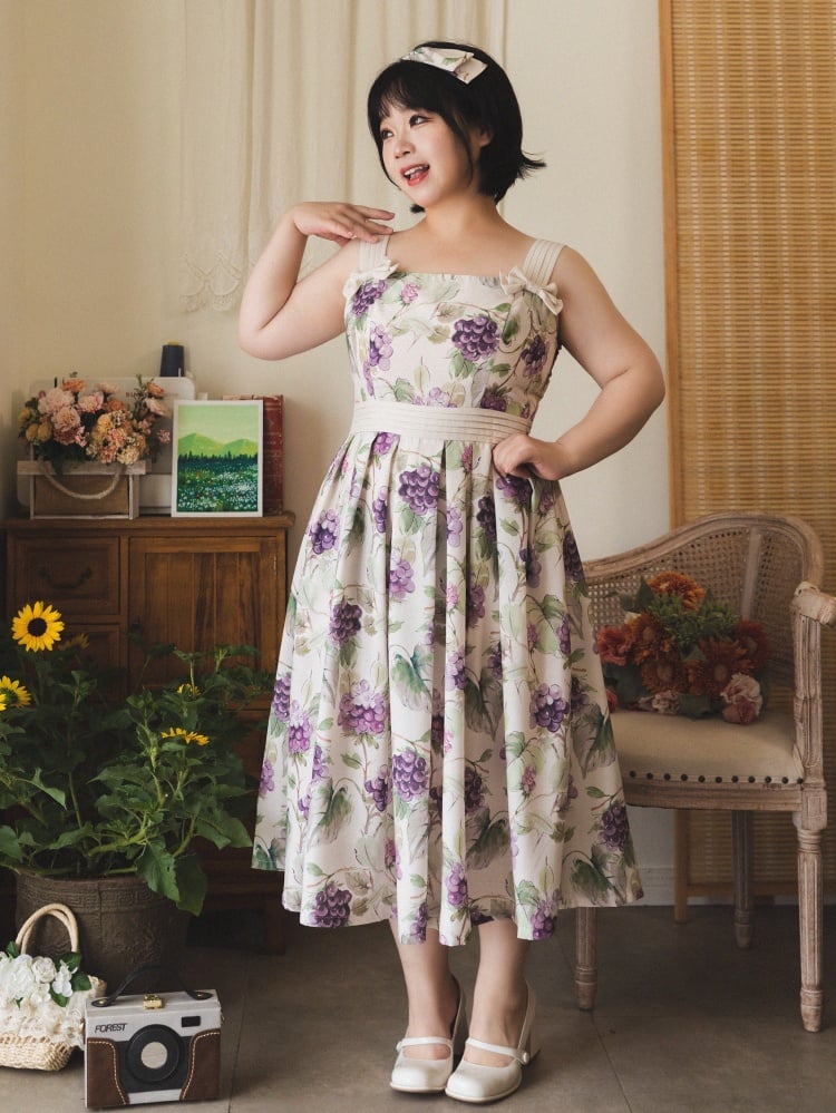 Summer Grape Print Dress High Waist Jumper Skirt