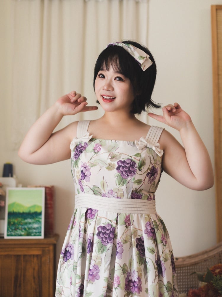 Summer Grape Print Dress High Waist Jumper Skirt