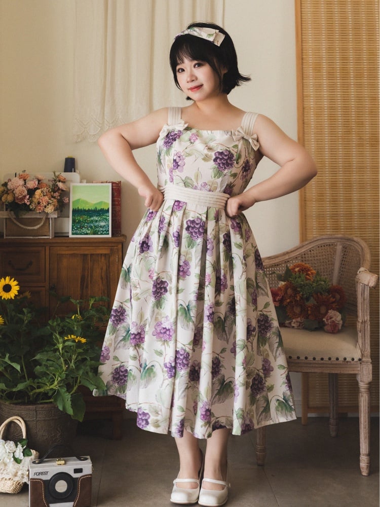Summer Grape Print Dress High Waist Jumper Skirt