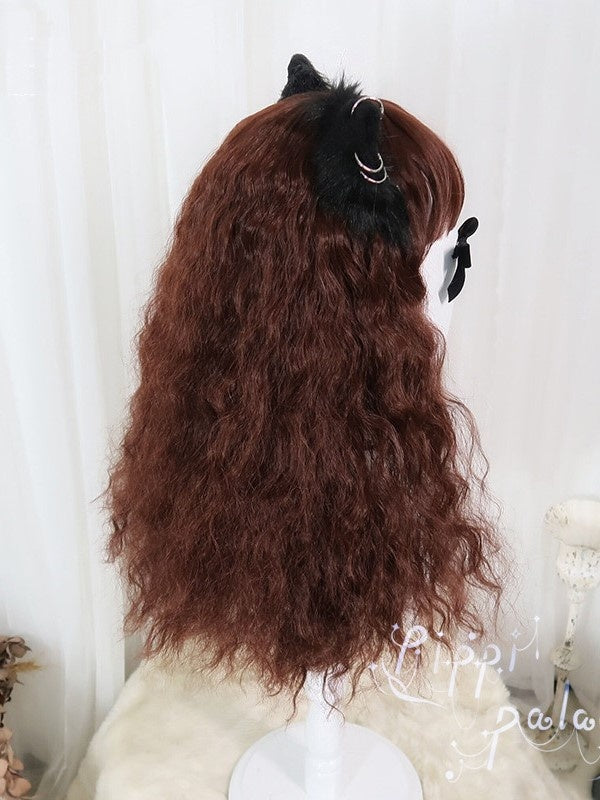 Waist Length Curly Reddish Brown Shaggy Synthetic Wig