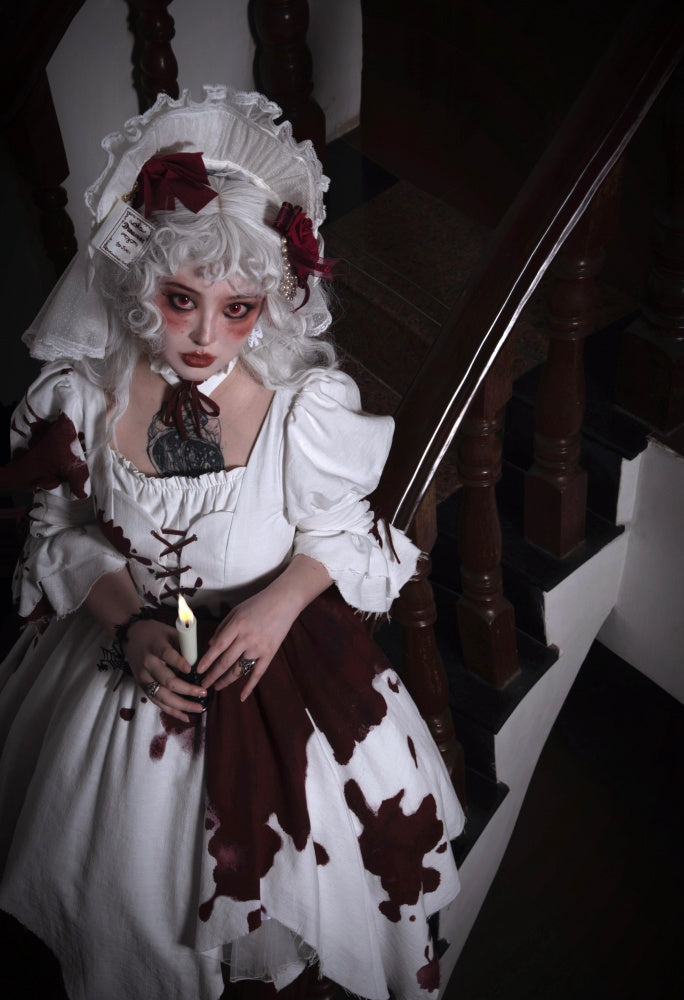 Romeo Collection White and Red Handkerchief Hem Lace-up Details Long Sleeves One Piece