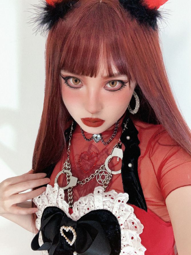 Wine Red Long Straight Synthetic Wig with Bangs