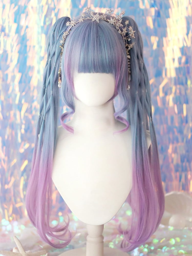 White/Chocolate/Blue and Purple Synthetic Wig with Two Claw Clips