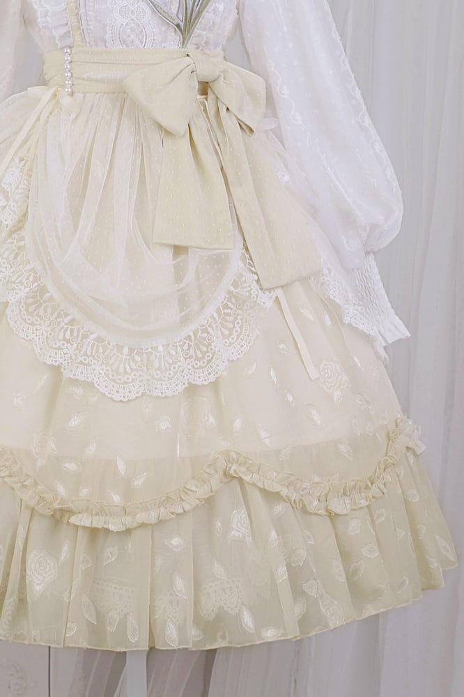 White and Yellow Tulip Embroidery Applique Bodice One Piece