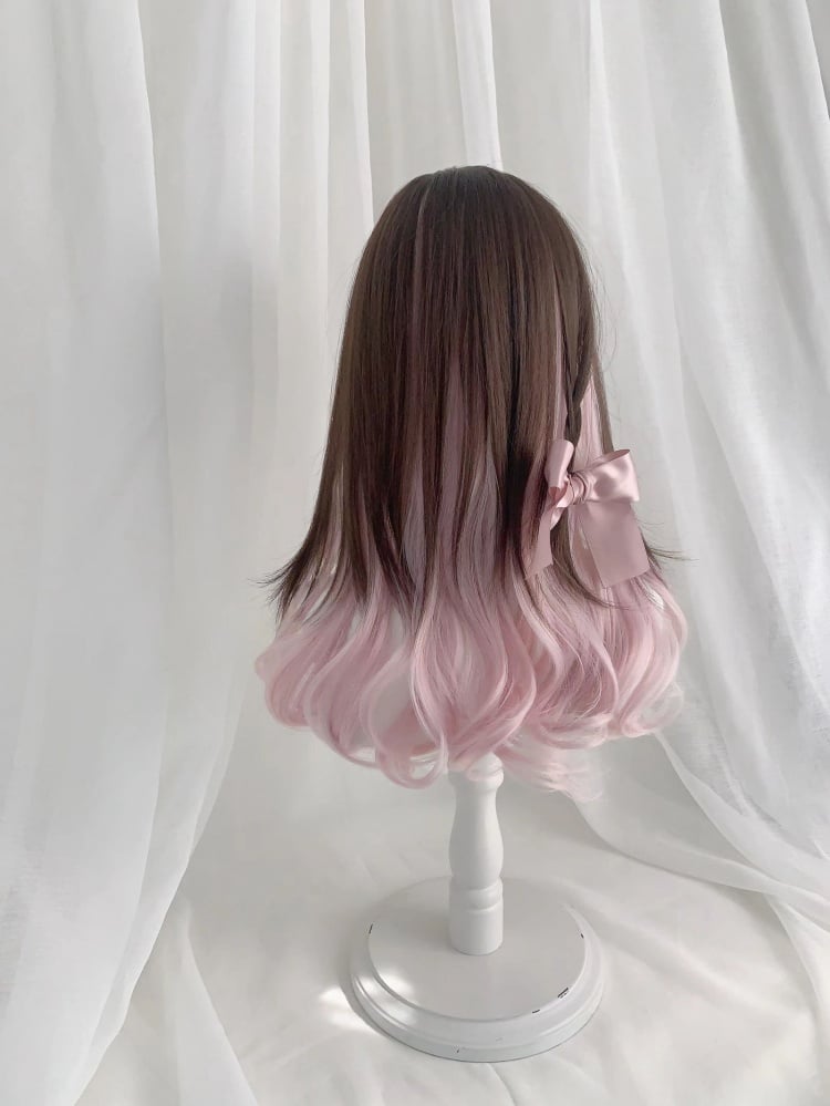 Highlight Hair Color Medium Length Wavy Synthetic Wig 5 Colors