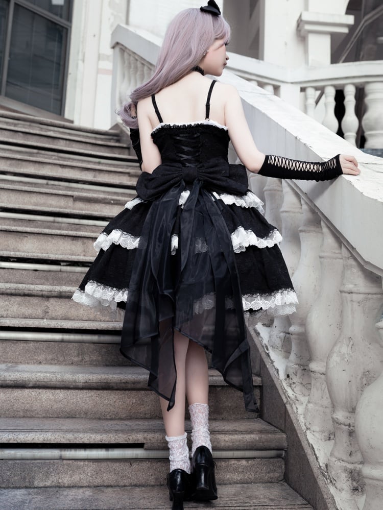 Princess Rosette Embroidery Corset Dress Black and White Jumper Skirt