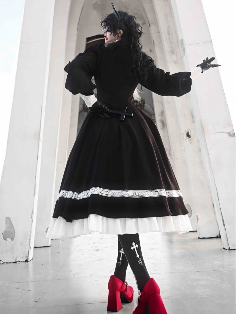 Back view of model wearing black Gothic Skeleton Dress