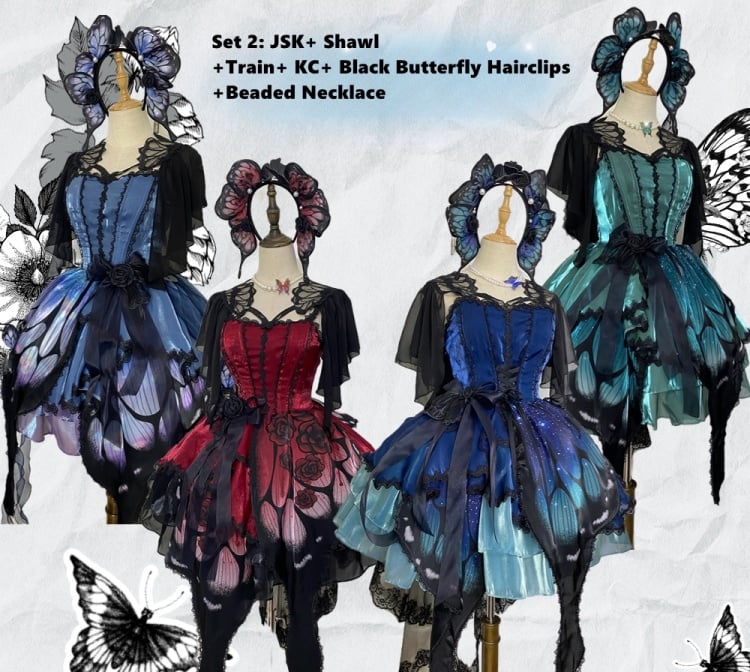 Wine Red Butterfly Jumper Skirt Gothic Princess Dress with Butterfly Train