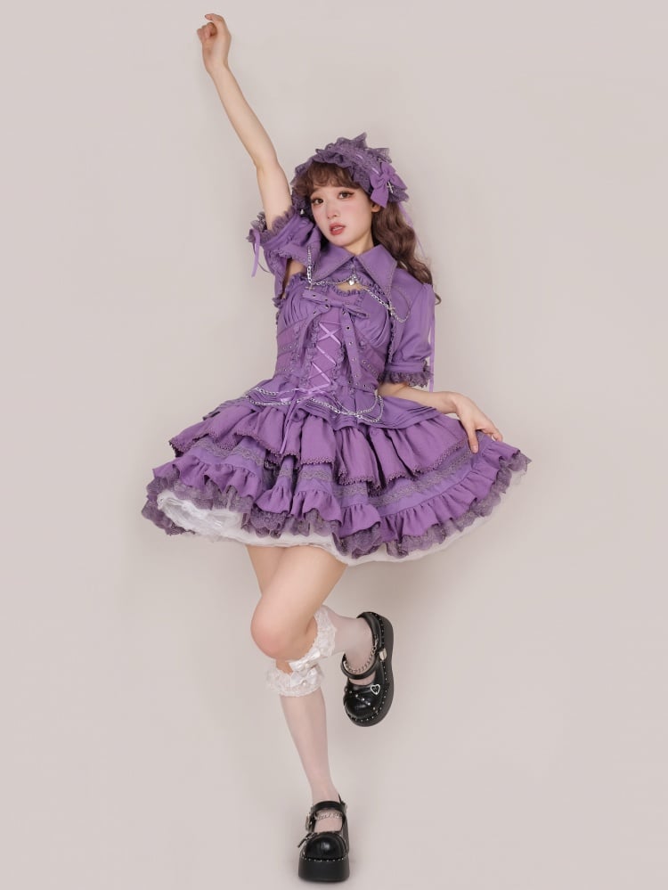 Purple Punk Goth Short Jumper Skirt Adjustable Criss-cross Straps Waist