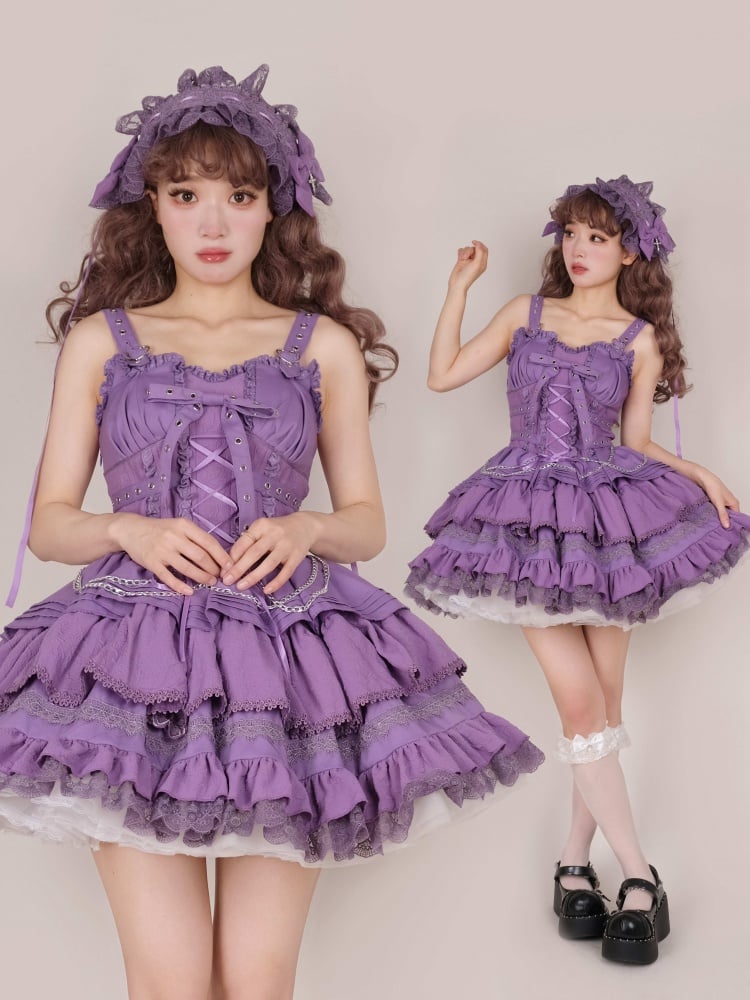 Purple Punk Goth Short Jumper Skirt Adjustable Criss-cross Straps Waist