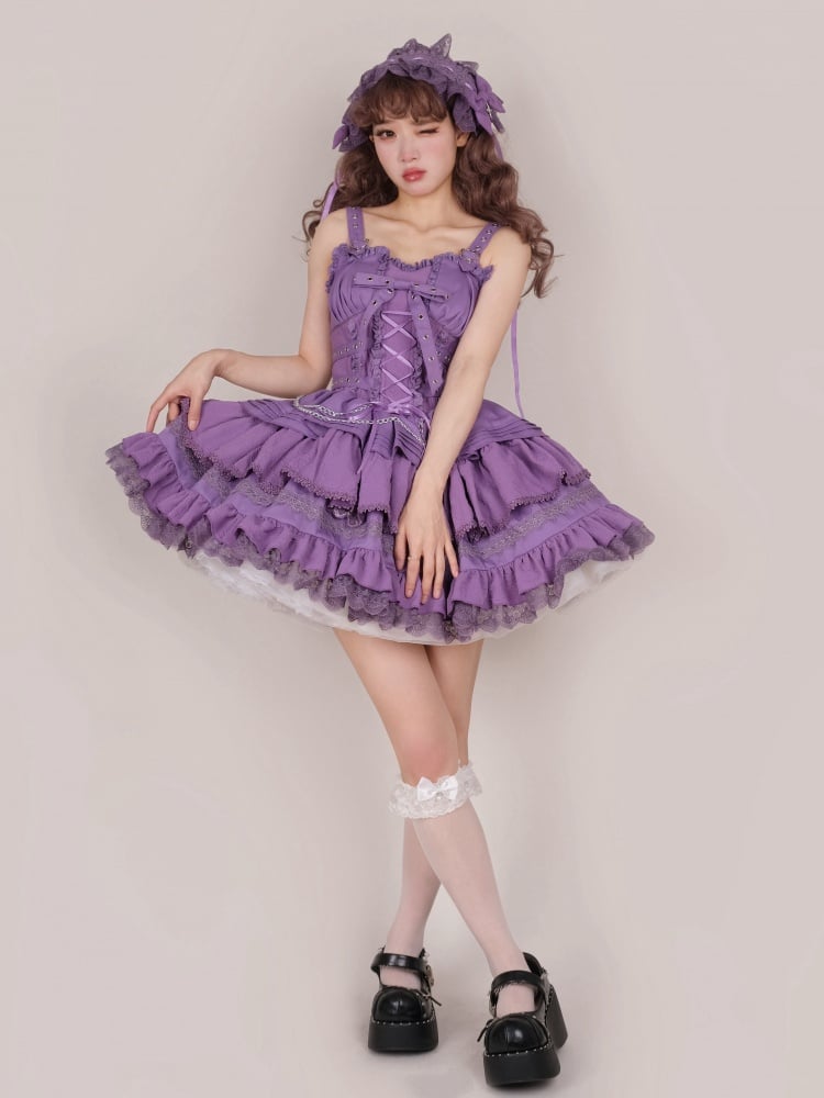 Purple Punk Goth Short Jumper Skirt Adjustable Criss-cross Straps Waist