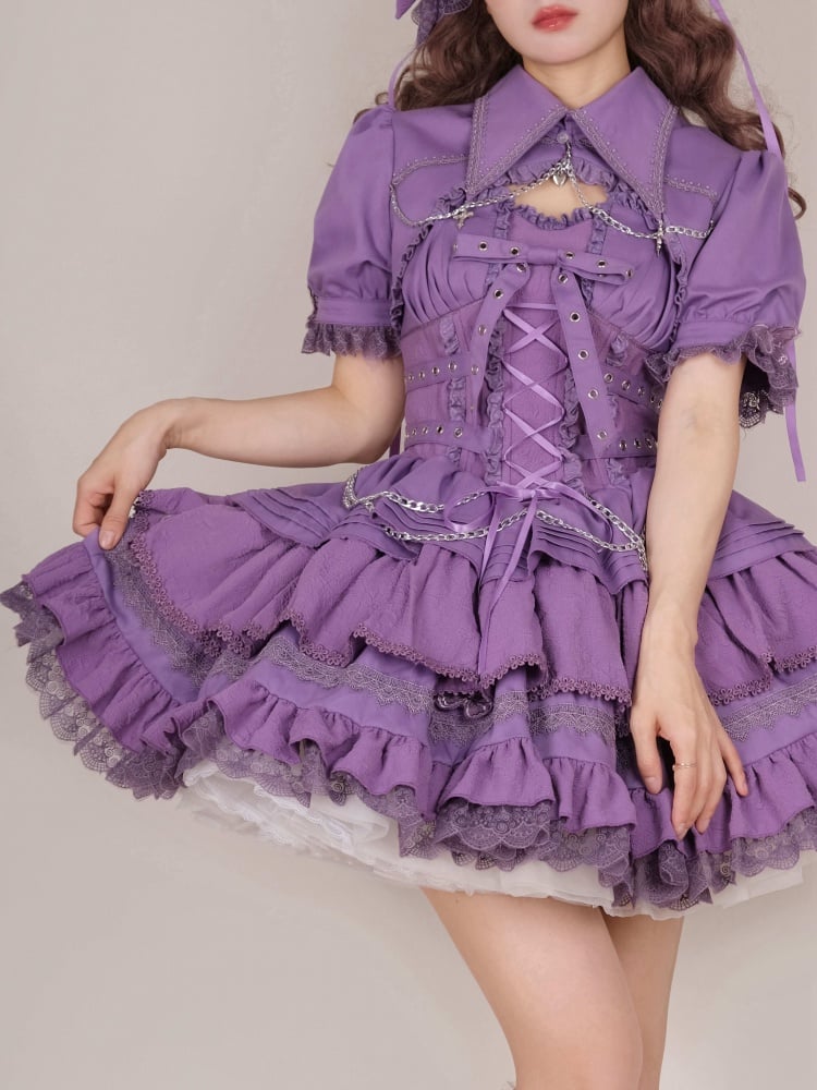 Purple Punk Goth Short Jumper Skirt Adjustable Criss-cross Straps Waist