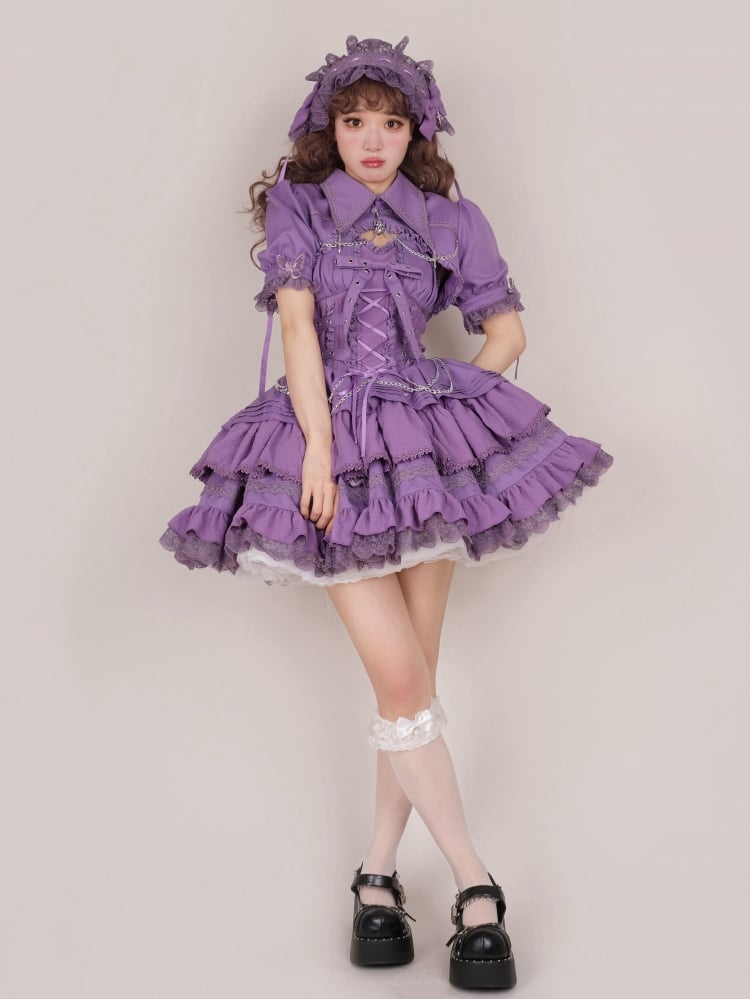 Purple Punk Goth Short Jumper Skirt Adjustable Criss-cross Straps Waist